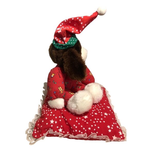 Vintage Christmas Plush Puppy With Santa Hat & Pillow Accessory - Picture 2 of 7